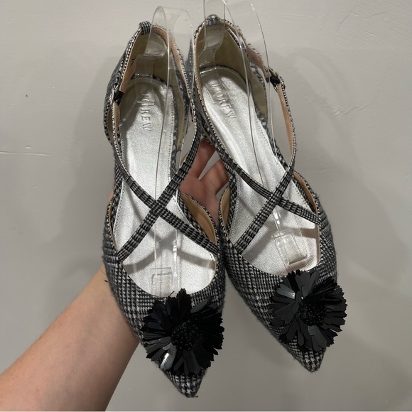 J. Crew Sadie Criss-cross Plaid Sandal Beaded Flower Pointed Toe Women’s 9 - Picture 7 of 11